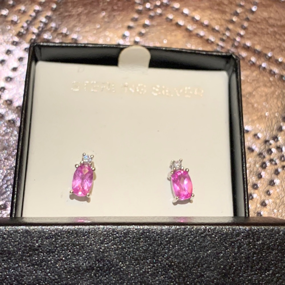 .925 Sterling Silver Pink Sapphire CZ Earrings